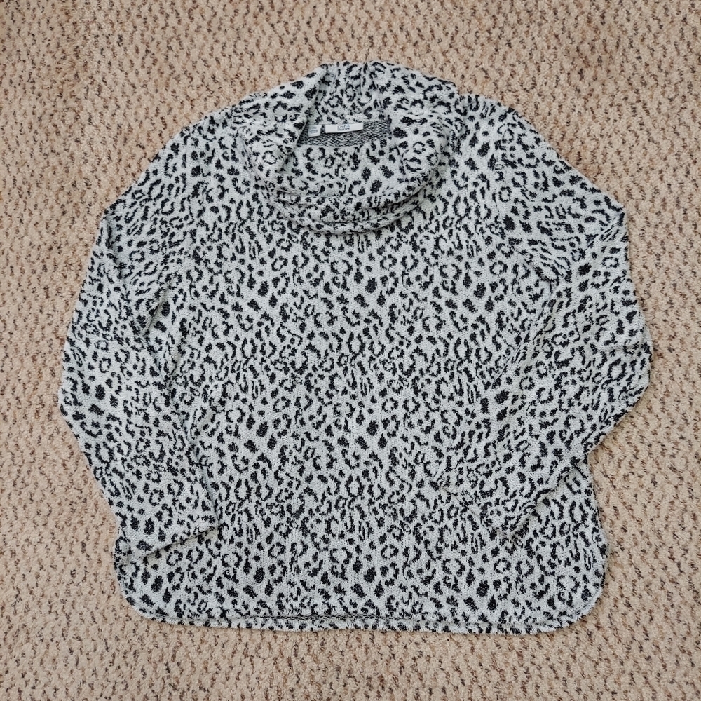 Croft & Barrow Leopard Print Cowl Neck Sweater Womens XXL Black White Soft Cozy